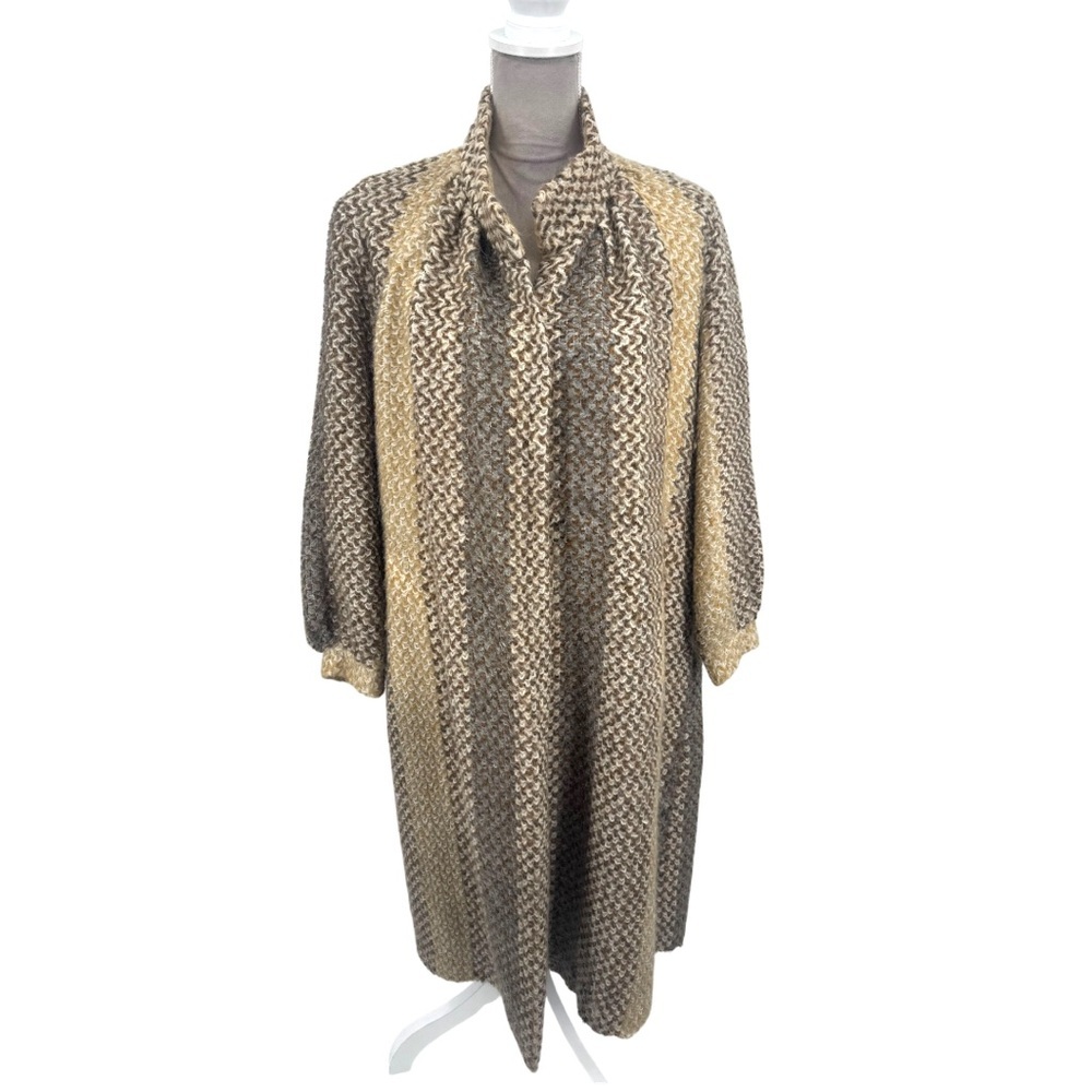 Vintage MJ Seattle Mohair Wool Coat Duster Oversized Long Neutral USA Made Size - Picture 2 of 9